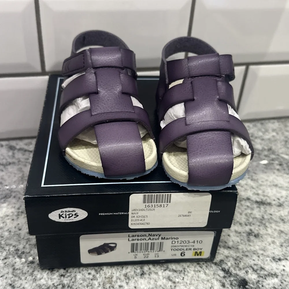 Dr Scholl's Toddler Larson Navy Fisherman Sandals 6 M Leather Hook & Loop Light‎